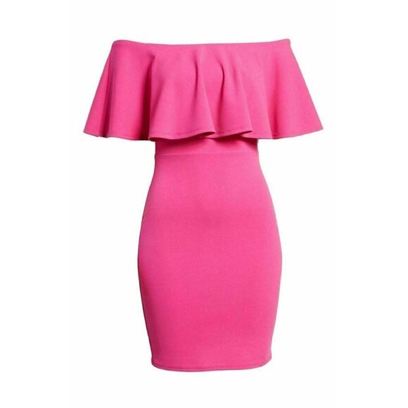 Soprano Womens Pink Ruffle Off-the-Shoulder Bodycon Dress Size S - Picture 5 of 13